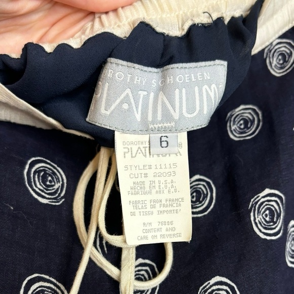 Vintage Platinum Dorothy Schoelen Navy Wide Leg Linen Blend Abstract Pant Size 6 - Picture 6 of 12